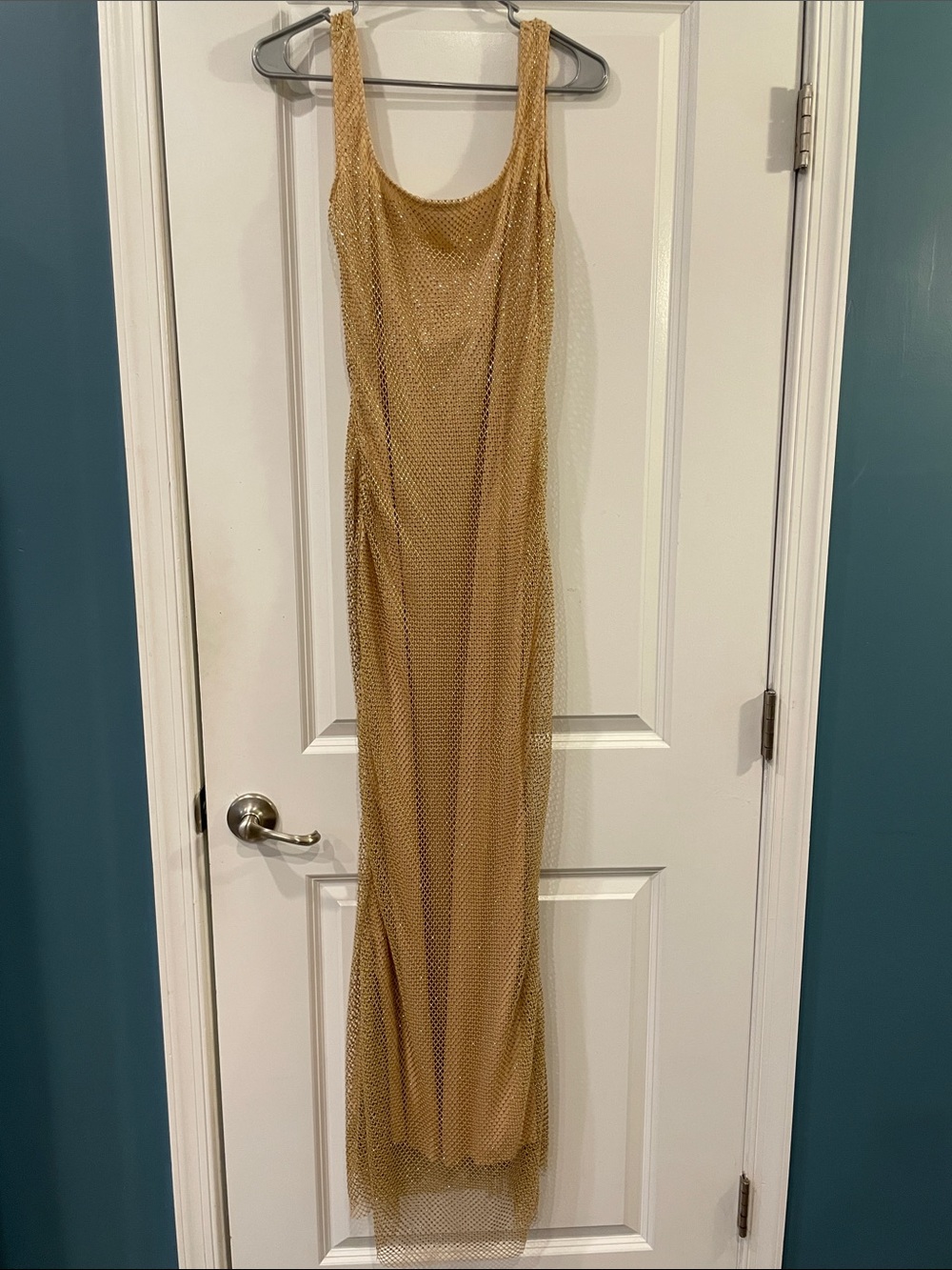 Stunning Gold & Rhinestone Mesh Maxi Dress